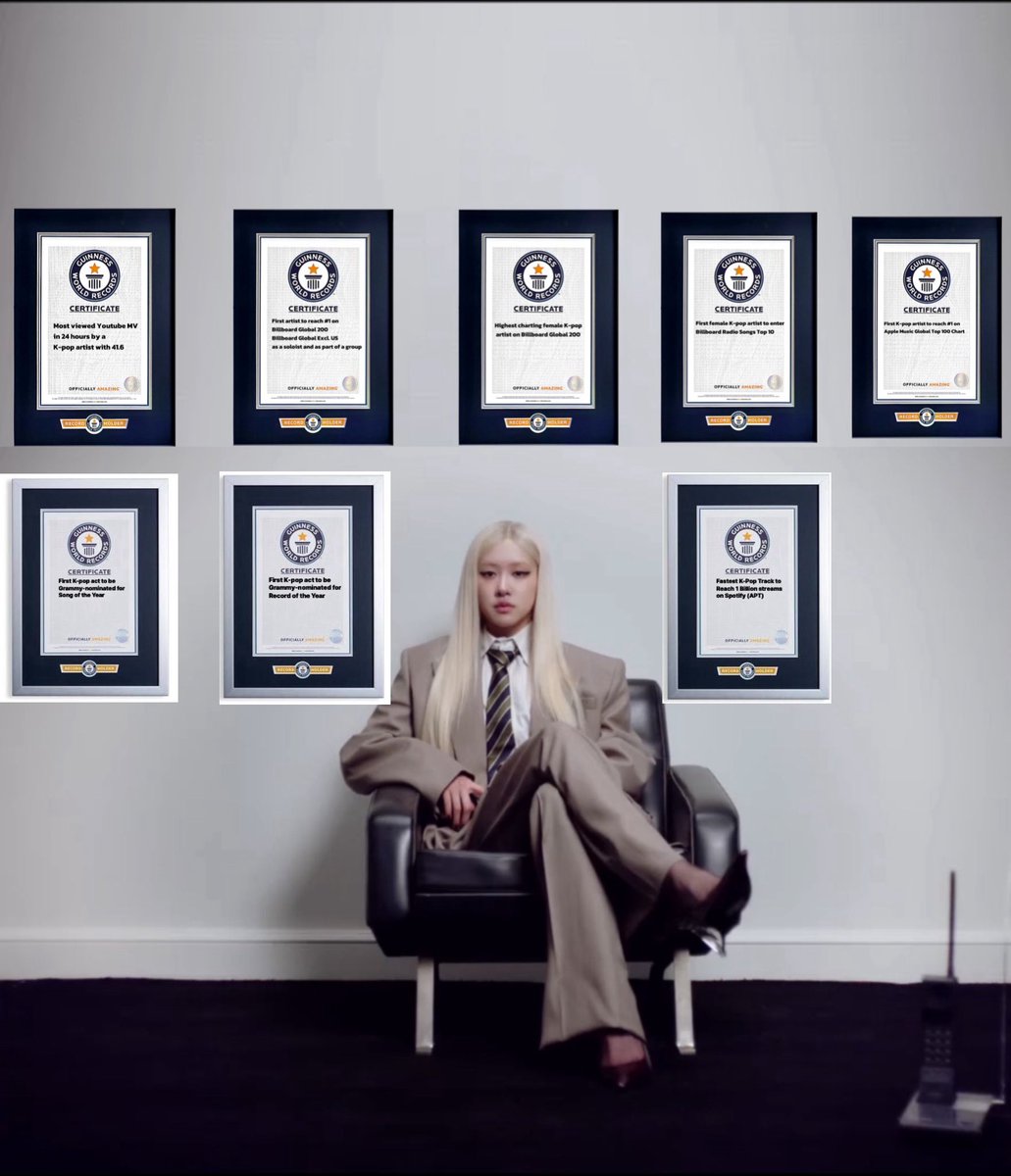 teamrosepark's tweet image. ROSÉ has ​​received another Guinness World Records making her the Korean  solo artist with the most Guinness World Records in history.(8)+2

🥇 Most viewed Youtube MV in 24 hours by a K-pop artist with 41.6 million views (OTG)

🥇 First artist to reach #1 on Billboard Global 200…
