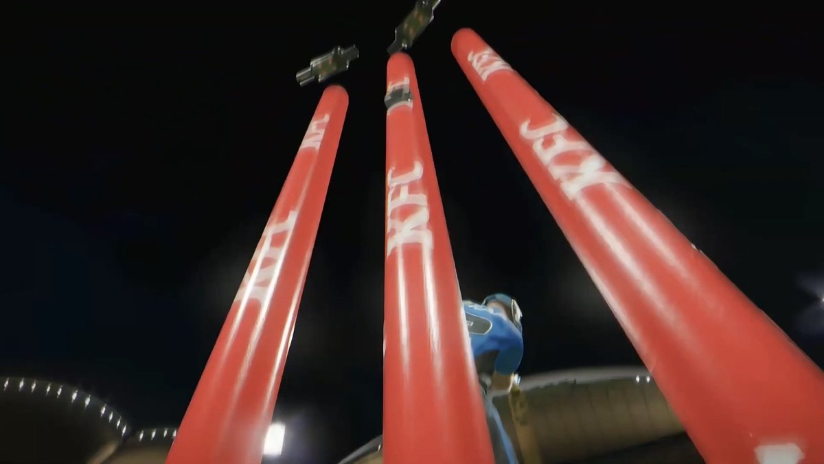 GWSharpy's tweet image. Screen shots from the new cricket 26 trailer, show the stumps are still concreted into the ground. One of the worst downgrades from previous games is not having the stumps fall when someone is clean bowled. 
Hopefully im wrong because this really bothers me. #Cricket26