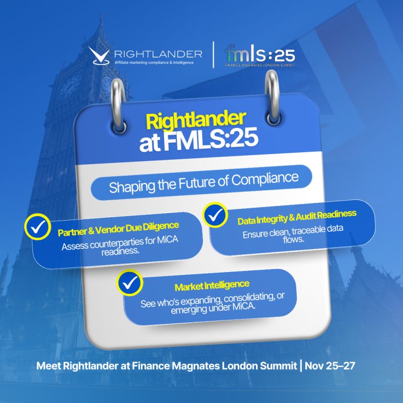 🚀 Heading to #FMLS25 (25–27 Nov, London)!
With MiCA shaking up crypto &amp; fintech, firms need sharper compliance &amp; due diligence.
Rightlander helps you stay ahead 👇
✅ MiCA-ready partners
✅ Clean, auditable data
✅ Market intelligence
Let’s connect at FMLS25!