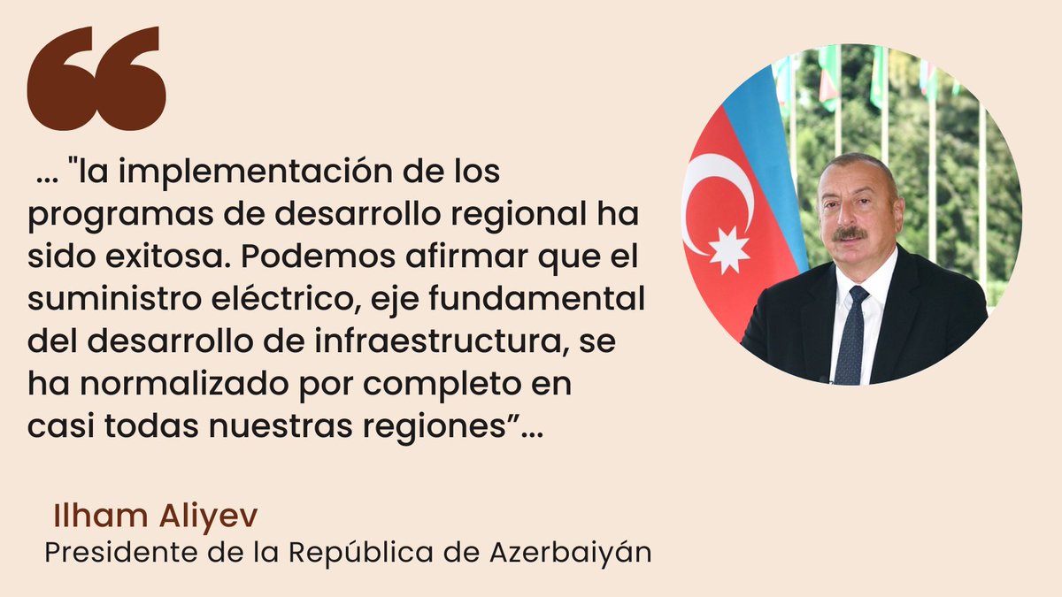 #Noticia
Anuncio del Presidente de Azerbaiyán: ya los proyectos de infraestructura clave en las regiones liberadas están casi terminados. El Estado ha logrado un cambio positivo en los últimos años, a través de programas de inversión estatales” 
El mundo mira el progreso en 🇦🇿✊