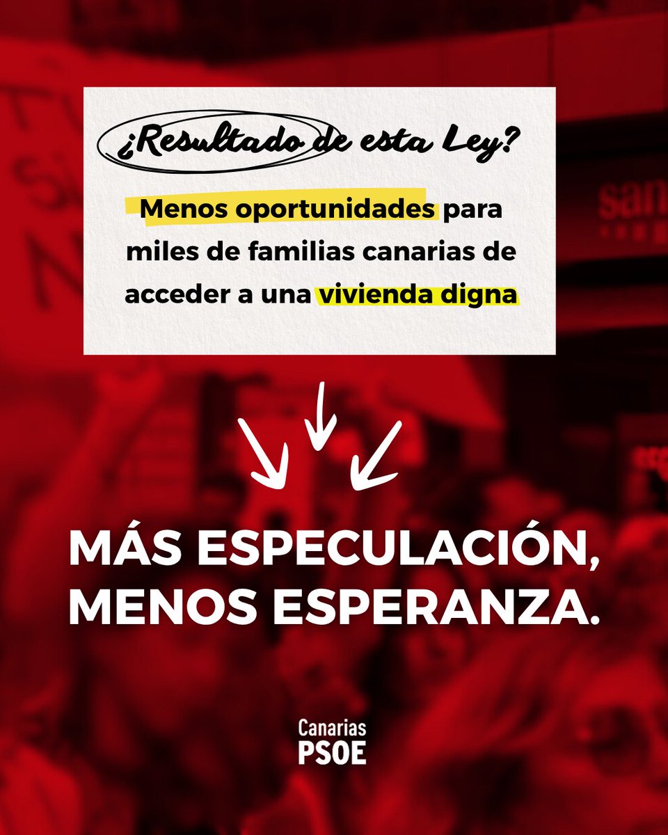 🏠 La Ley de Viviendas Vacacionales del Gobierno de Coalición Canaria y PP no va a solucionar los problemas de las canarias y de los canarios.

👉 Su objetivo es proteger a los grandes poderes económicos, a los grandes tenedores y expulsar a los residentes de las zonas