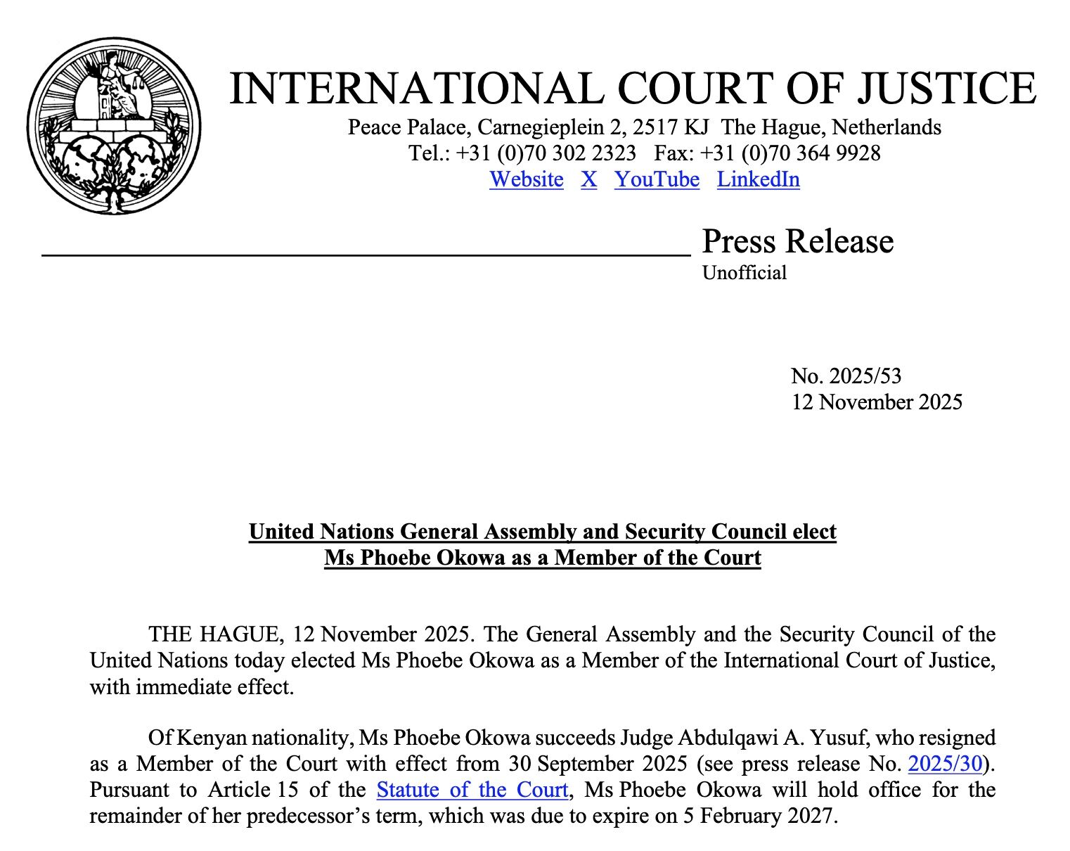 Justice News247PRESS RELEASE: The #ICJ extends its heartfelt
