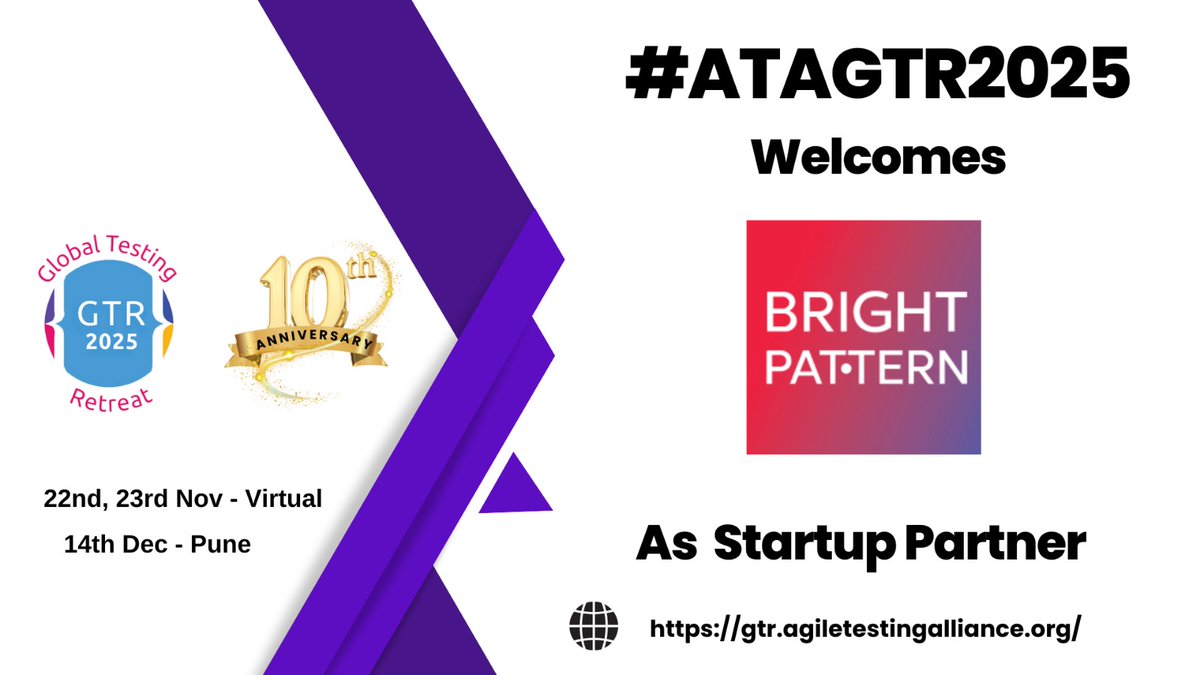 TestingRetreat's tweet image. #ATAGTR2025 welcomes @brightpattern  as our 
Startup Partner in strategic partnership with Gold Sponsor @NowAvante ! 

Together, they bring AI-powered CX innovation with ServiceNow expertise.

Know more 👉 gtr.agiletestingalliance.org

#AI #CX #ATAGTR2025