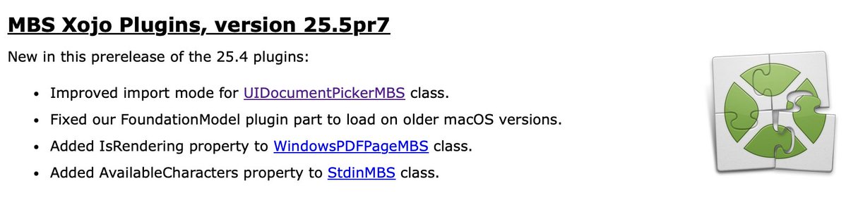 MBSPlugins's tweet image. MBS #Xojo Plugins, version 25.5pr7

* Improved import mode for UIDocumentPickerMBS class.
* Added IsRendering property to WindowsPDFPageMBS class.
* Added AvailableCharacters property to StdinMBS class.

mbsplugins.de/archive/2025-1…