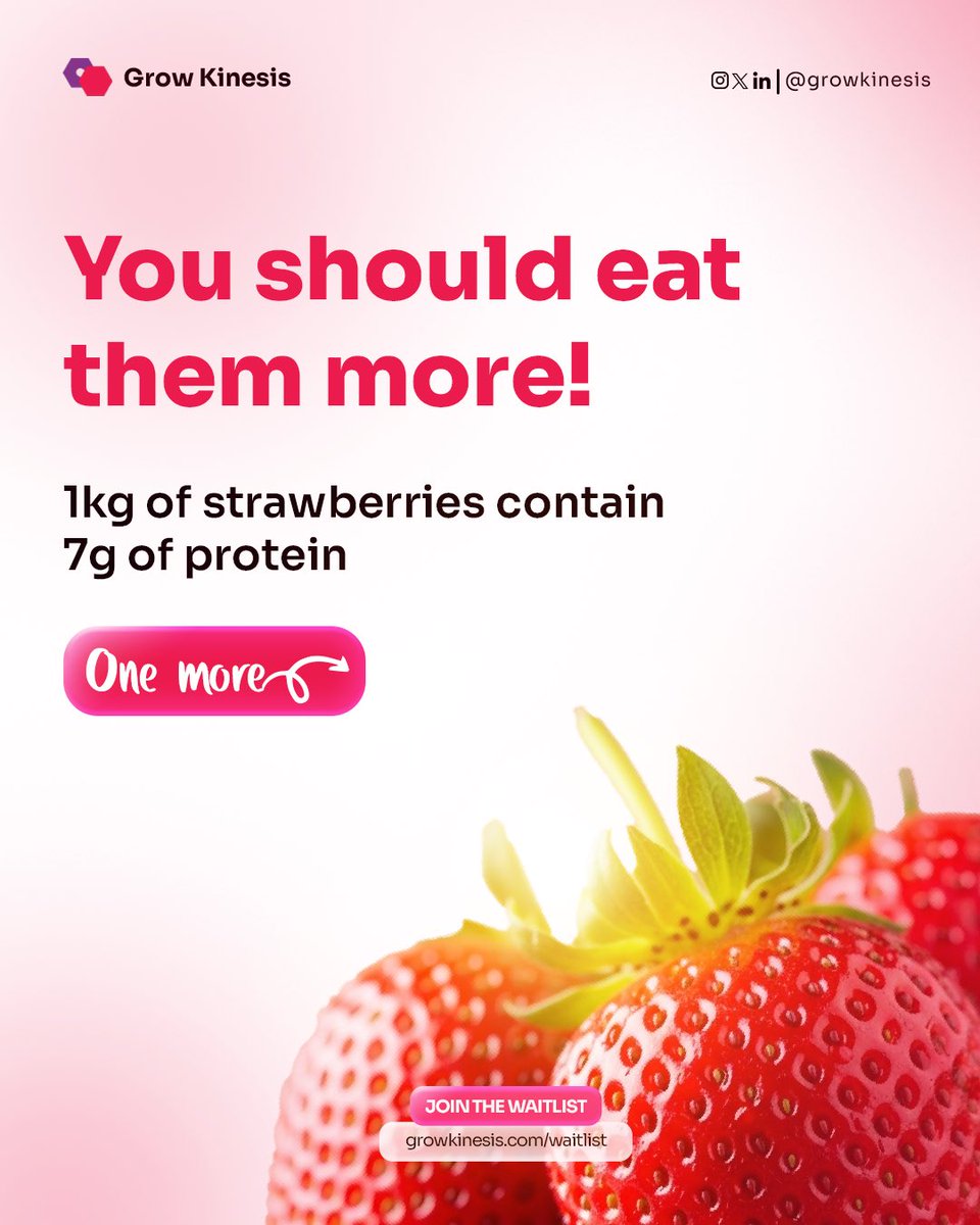 GrowKinesis's tweet image. If you have been thinking of adding strawberries to your diet, now is a great time to start!

#Growkinesis #personalizedtraining #nutrition