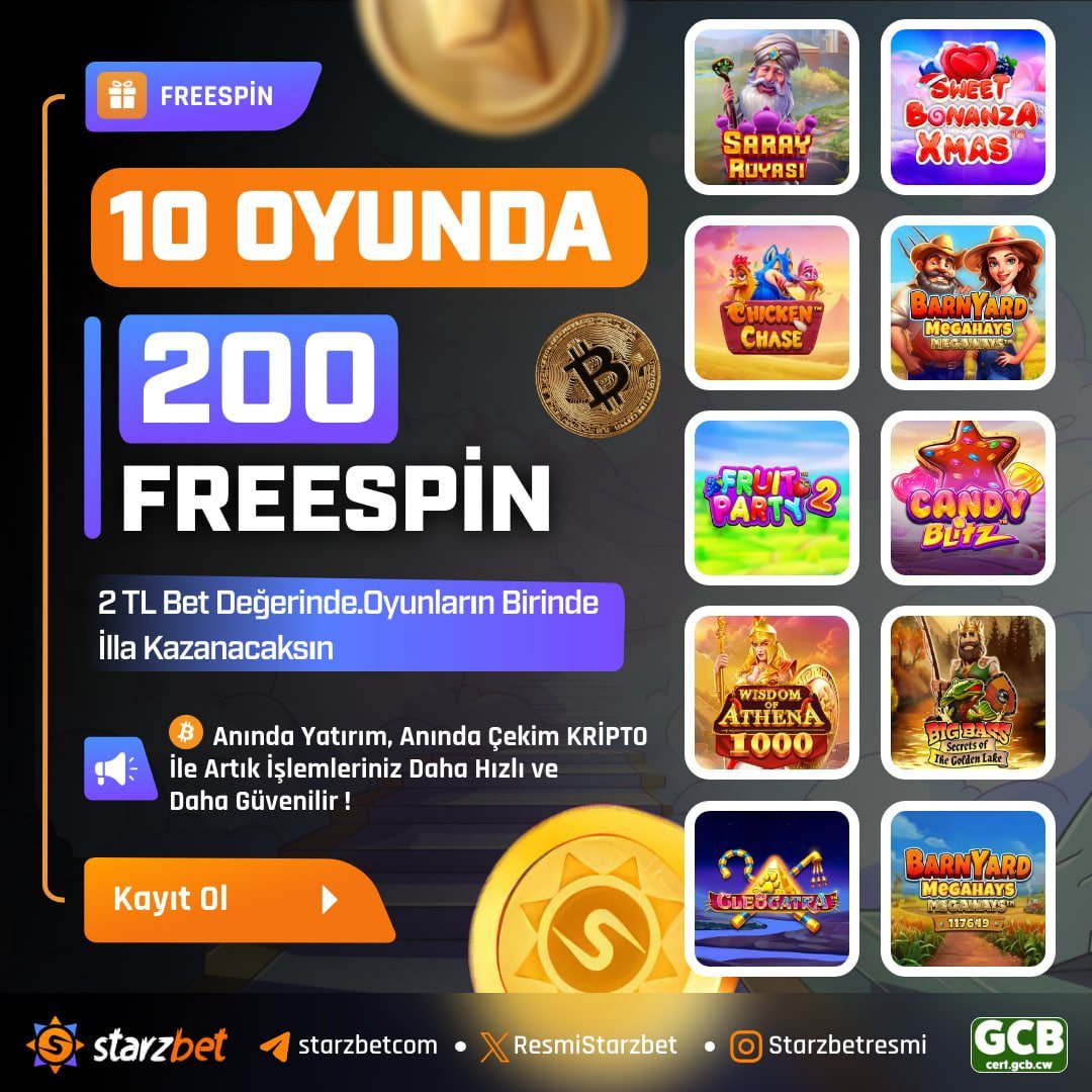 📱: cutt.ly/3wJTSJ4a

🌟STARZBET'TE KAZANÇ DOLU YENİ BONUS GELDİ !

🎁10 OYUNDA 200 FREESPİN

🎰Kazancın Heyecan ile Buluşması: SADECE 500 TL YATIRIMA ; 10 OYUNDA 200 FREESPİN

🍀Unutma El betteki bu 10 Oyundan Birinden Kazanan Seni Olacaksın!🍀
