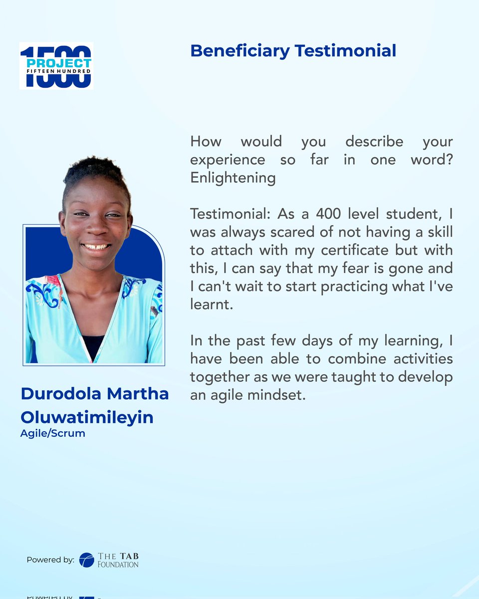 TheTABFdn's tweet image. #Project1500 #SpotlightSeries🌟
Our 3-day coursework laid a solid foundation. Today, we proudly spotlight three beneficiaries whose reflections embody the power of intentional learning and growth.

This is what #LearningForImpact looks like!   
#FutureOfWork #YouthDevelopment