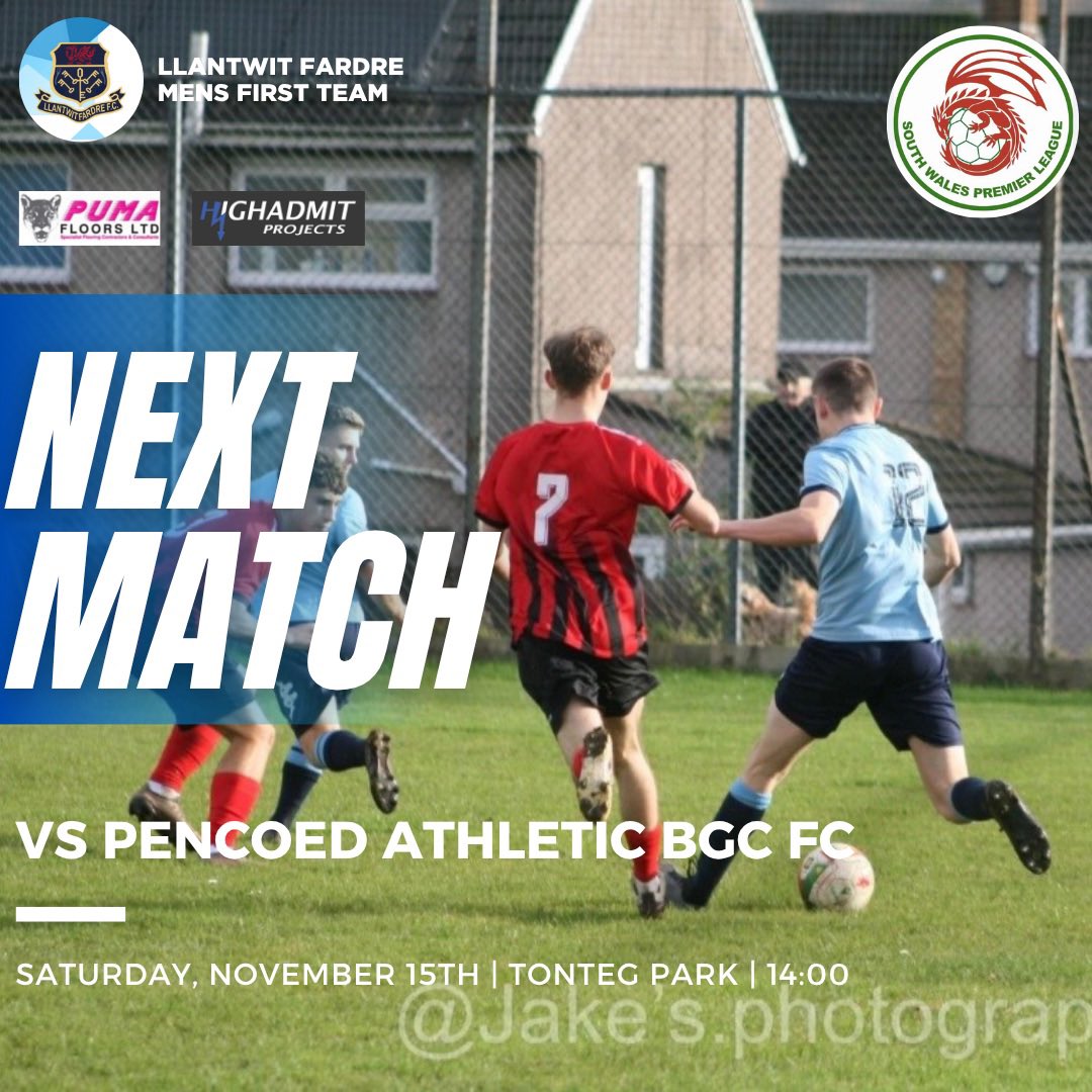 We’re back on home surface this Saturday against a strong Pencoed team. Here are the details🔵

🏆Hight Admits Projects South Wales Premier
⏰ 14:00
🆚PencoedAth Bgc
🏟️Tonteg Park
📍CF83 1PW

#VivaLaFardre #LlantwitFardreFC