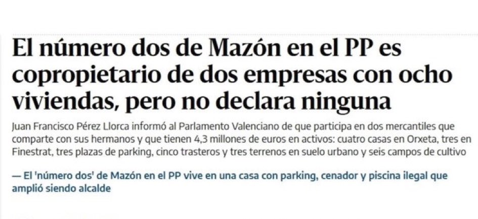 J_Zaragoza_'s tweet image. Abascal solo iba a aceptar al peor candidato posible para seguir comiéndose al PP.
Y Feijóo se lo ha ofrecido.
Se llama Pérez Llorca, que vive en un chalet ilegal que no está a su nombre, con dos empresas que no declara con las que tiene 8 viviendas y amigo de Zaplana y Mazón.