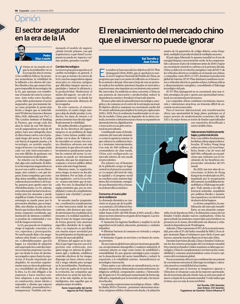 Muy agradecidoa al diario <a href="/expansioncom/">expansioncom</a> por permitirnos a <a href="/jeminvest/">Joan Esteve Manasanch</a> y a mi, poder exponer los beneficios del 15º Plan Quinquenal y nuestra visión sobre China como inversión de futuro. Como co-gestores del fondo Gesinter China Influence llevamos años estudiando el gigante