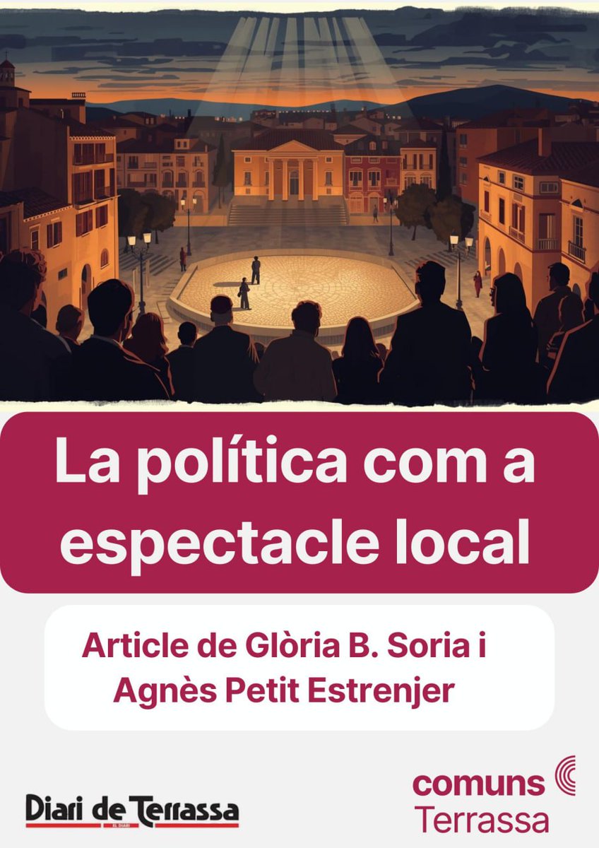 La política-espectacle premia la crispació i normalitza discursos d’odi. A Terrassa defensem la política de debat, proposta i construcció col·lectiva.
Article de Glòria B. Soria i Agnès Petit Estrenjer a Diari de Terrassa. 
diarideterrassa.com/opinio/la-poli…
#ComunsTerrassa 
#PoliticaDeFons