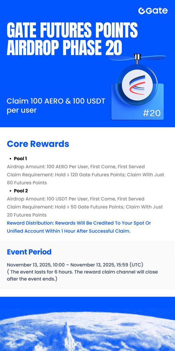 GemLabCrypt's tweet photo. Don’t sleep on this one!
@Gate Futures Points Airdrop #20 gives traders two ways to win tomorrow.
💥 Pool 1: 100 AERO (Base Network) → 60 Points
💸 Pool 2: 100 USDT Voucher → 20 Points
Rewards drop in under 1 hour — first-come, first-served! https://t.co/qMIVZ4oua8