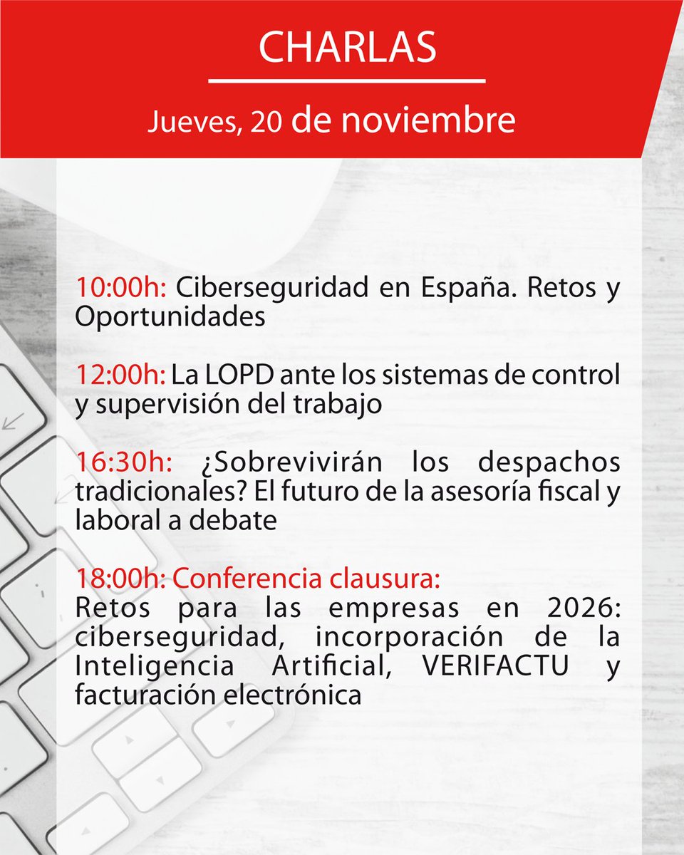 GrupoPancorbo's tweet image. ¡Os esperamos del 18 al 20 de noviembre en #OficinaEvolutiva25 con todas estas charlas! 

📝Inscripciones: oficinaevolutiva.com/inscripciones 

#sistemasinformáticos
#reprografía
#seguridad
#software
#comunicaciones
#mobiliario