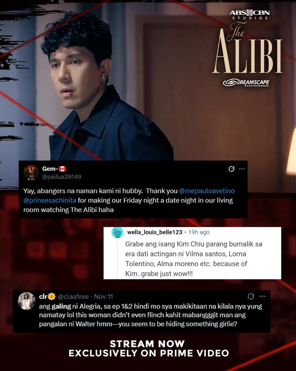 DreamscapePH's tweet photo. The story’s only heating up. 🔥 Maraming salamat sa inyong mainit na suporta at pagmamahal! 💙

Stream #TheAlibi now with 2 new episodes every Friday exclusively on Prime Video! https://t.co/QXAlKY0uxV