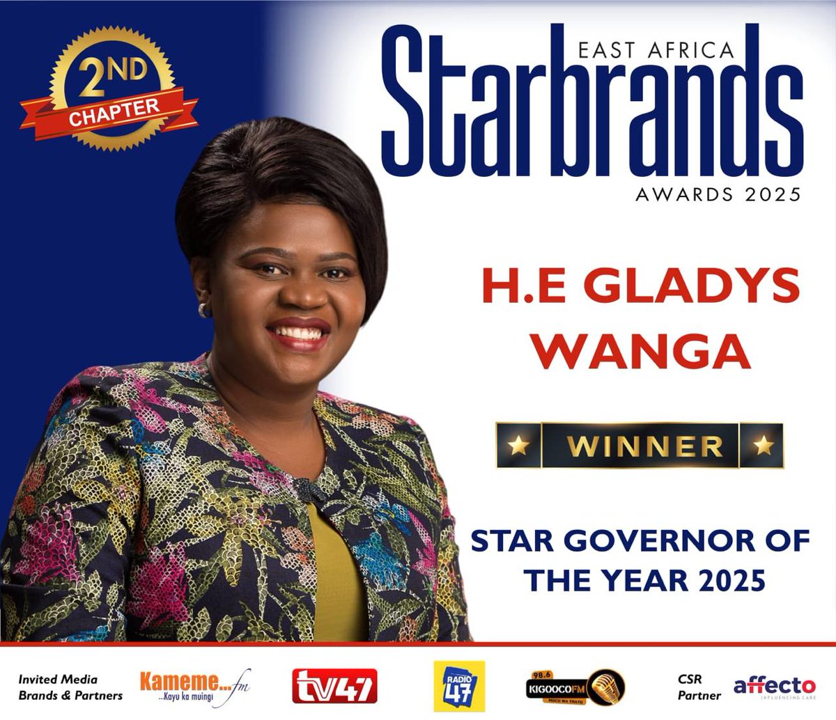 Congratulations to H.E.  Governor <a href="/gladyswanga/">Gladys Wanga, E.G.H.</a>
Crowned the Star Governor of the Year 2025 at the East Africa Starbrands Awards (2nd Chapter). 🏆

A visionary leader recognized for her exceptional governance, innovation, and commitment to transformational leadership.