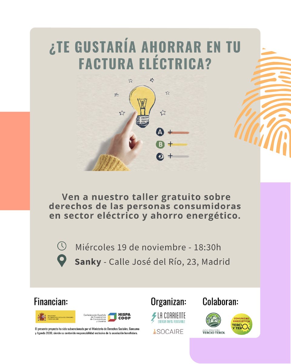💡 ¿Sabías que entender tu factura de la luz
puede ayudarte a ahorrar y a defender tus
derechos como persona consumidora?

✍️ Inscripción: forms.komun.org/aprende-a-leer…

💡 ¡Te esperamos para aprender colectivamente
a tomar el control de nuestra energía! ✨
