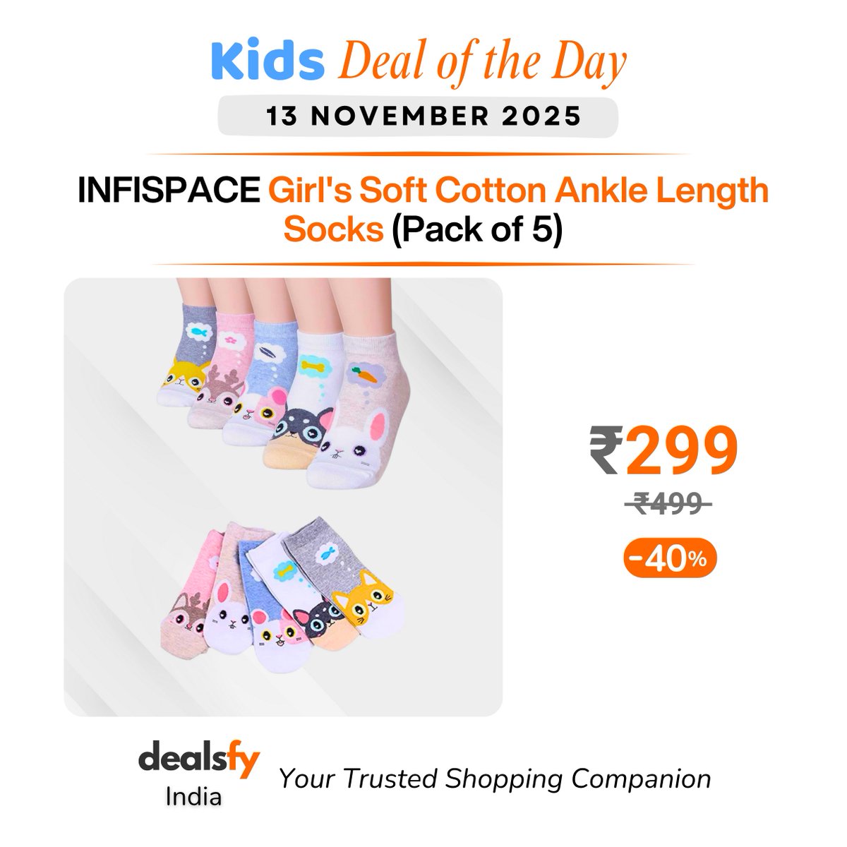 👉 Check Deal: amzn.to/4panfXk

Kids Deal of the Day → INFISPACE Girl’s Soft Cotton Ankle Length Socks (Pack of 5)