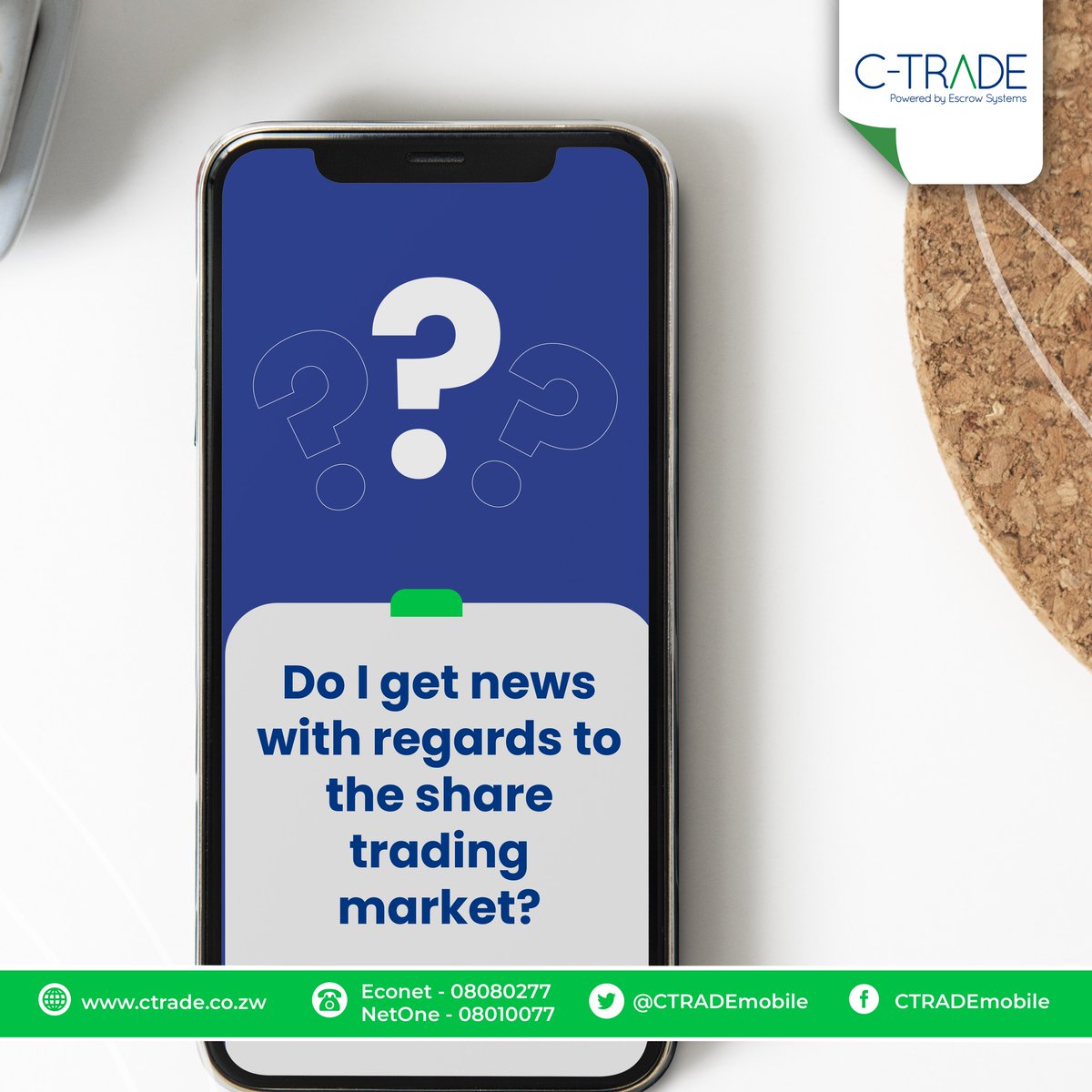 CTRADEmobile's tweet image. Want the latest updates on the share trading market?
Visit ctrade.co.zw and head to #RESOURCES → #NEWS and #MarketCommentary for detailed market insights.
Using the C-TRADE mobile app?
Tap #NEWS at the bottom left under #MyProfile to stay updated on market trends.