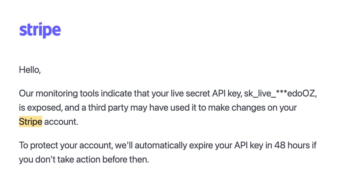 withkynam's tweet image. just got this email from stripe - is my app f*cked?

how could my stripe secret key be leaked when i&apos;m only adding it to vercel which is supposedly server side only?