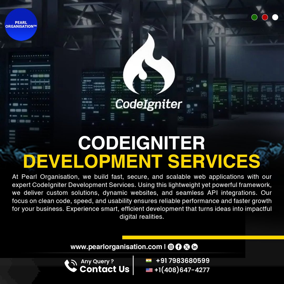 pearlorgs's tweet image. Build fast, secure web apps with CodeIgniter Smart, scalable, and built for innovation
.
.
🌐 pearlorganisation.com
📞 Contact Us : +91 7983680599 , +1(408) 647-4277
.
.
#PearlOrganisationReviews #CodeIgniterDevelopment #WebDevelopment #PHPFramework #AppDevelopment