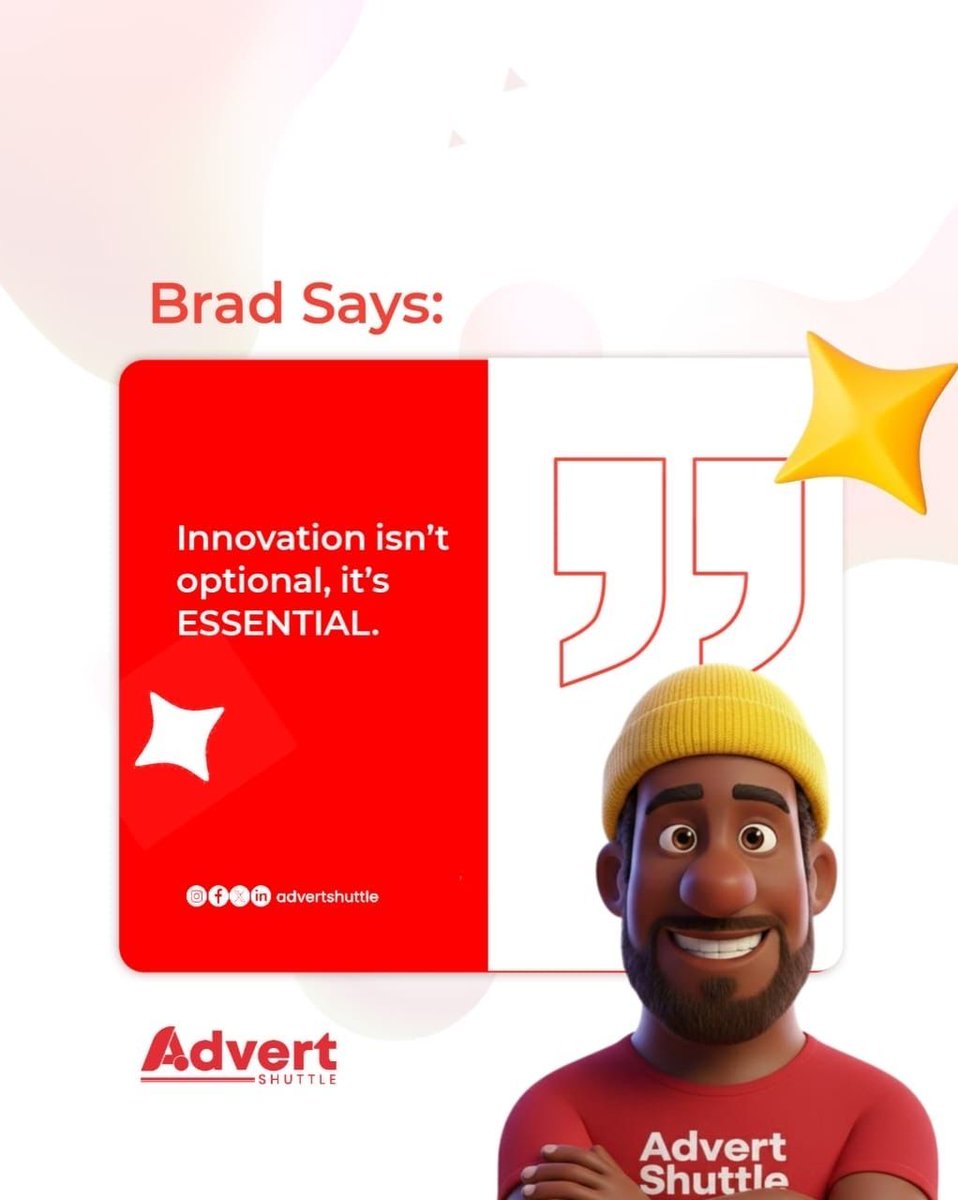 AdvertShuttle's tweet image. Essential for turning ideas into impactful actions.👍

Your brand deserves to lead, not follow.

AdvertShuttle helps you take the lead.

#AdvertShuttle #InnovateWithImpact #Brandingmatter