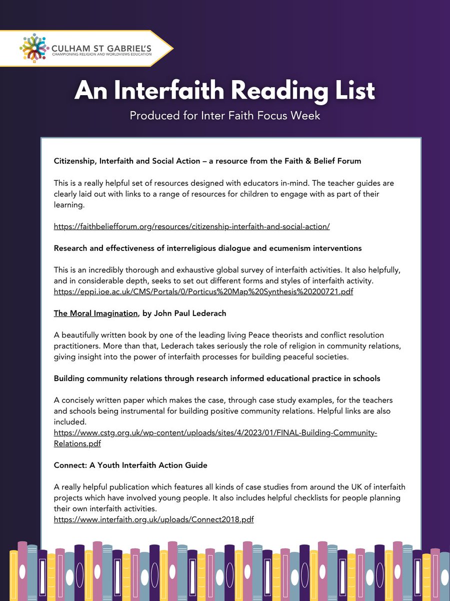 culhamstgabriel's tweet image. Looking for inspiration this #InterFaithFocusWeek? 💭
Our Lead Consultant @js_cass has curated a powerful interfaith reading list, from classroom tools to global perspectives on peace and dialogue.
📚 Explore and download: reonline.org.uk/an-interfaith-…