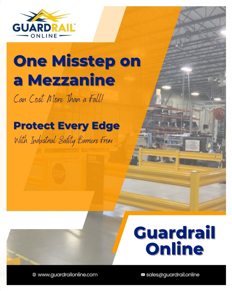 GuardRailOnline's tweet image. Mezzanines boost space — but also risk. One slip can halt work and harm staff.

Protect every edge with high-strength steel guardrails from Guardrail Online.

Safety isn’t a choice—it’s a standard. 
👉 guardrailonline.com
#MezzanineSafety #WorkplaceSafety #GuardrailSolutions