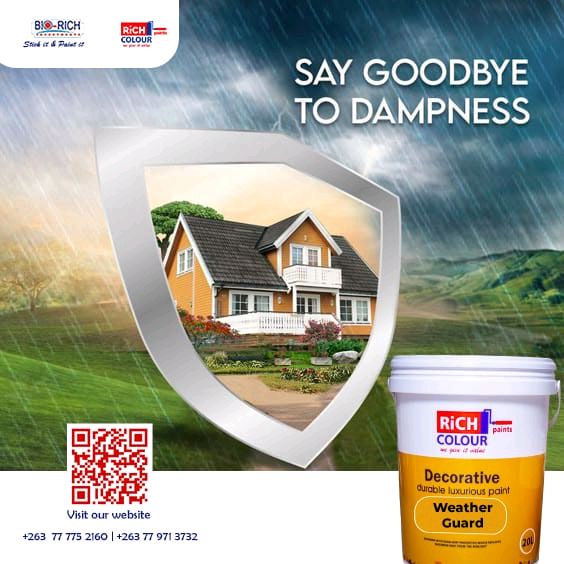 Say Goodbye to Damp Walls – Protect Your Home with Rich Colour Weather Guard!

Call or WhatsApp us today: +263 77 971 3732 | +263 77 775 2160

#richcolourpaints #biorichinvestments #weatherguardpaint #antidamppaint #waterproofpaint #homeprotection