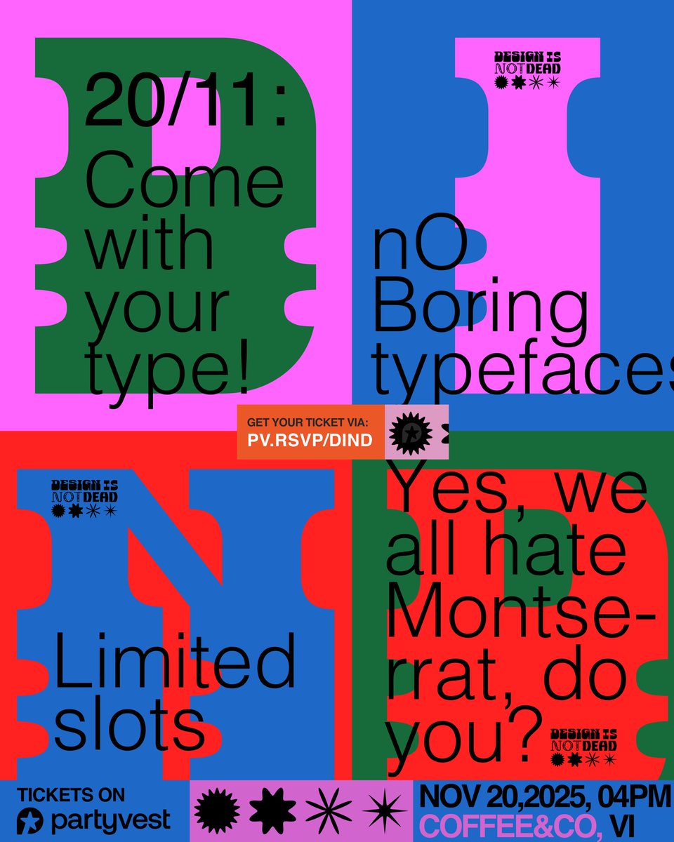 obasolaaa's tweet image. okay! wake me up. this shit is actually happening.

thursday, 20th. 4pm. coffee&amp;amp;co, vi.

pv.rsvp/dind 
limited tickets on @partyvest 

only people obsessed with typography. spread the word!🤭😈