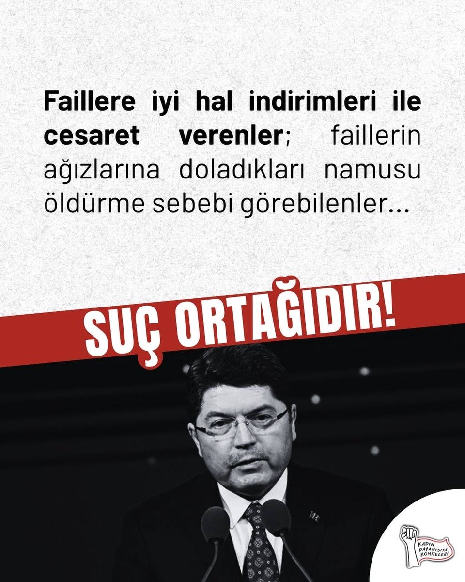 ▪️Faillere iyi hal indirimleri ile cesaret verenler,

▪️Faillerin ağızlarına doladıkları namusu öldürme sebebi görebilenler suç ortağıdır.

Şiddet iktidarınızdır! #suçlusunuz