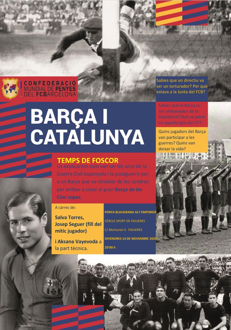 Aquest divendres celebrem una nova conferència i aprofitarem per celebrar l'aniversari de la Penya (43 anys) i del club tot brindant amb cava i brunyols. Es parlarà de la història del #Barça durant els anys de foscor franquista. Serà al  Cercle Sport de #Figueres (20.00)
