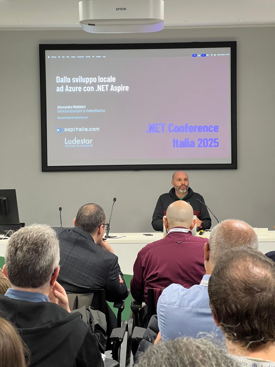 codiceplastico's tweet image. 🎤 Ieri Alessandro ha portato .NET Aspire sul palco della #DotNetConf2025:
una sessione pratica su come usarlo dallo sviluppo locale al deploy su Azure.

#DotNetAspire #Azure #TechTalk #DevLife #TeamCodicePlastico