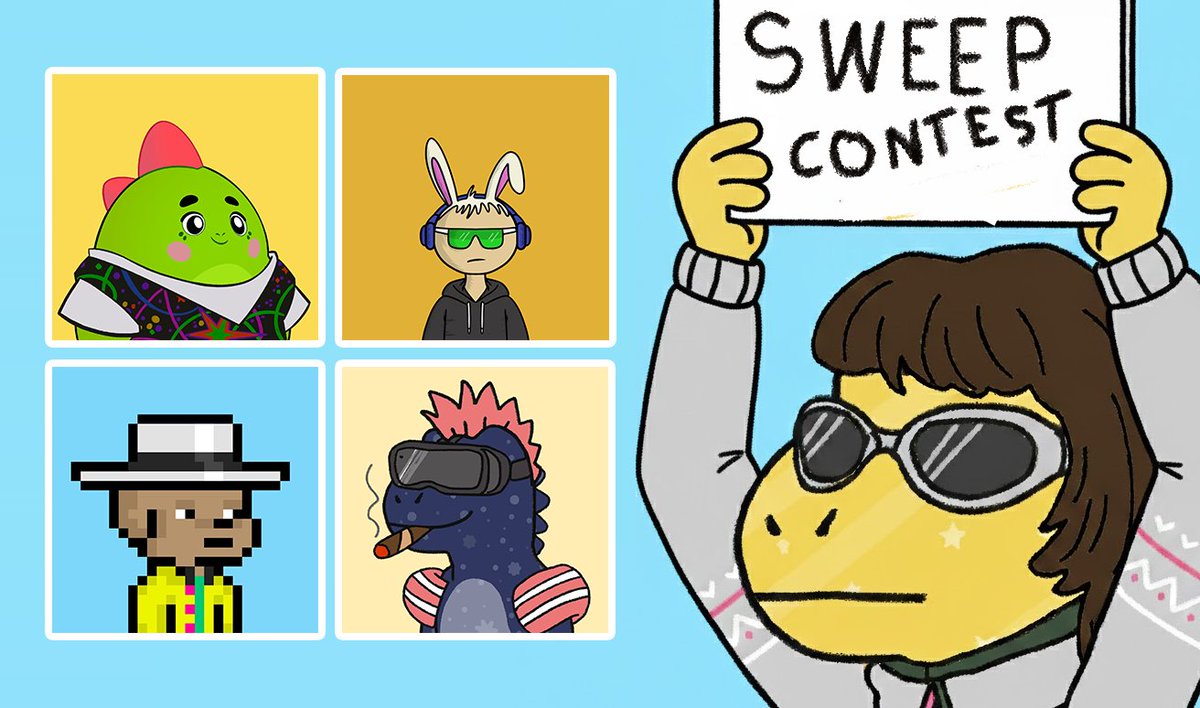 🧹Lil Dino sweep contest! 🧹

🏆UP FOR GRABS:
1 x <a href="/sleepagotchi/">Sleepagotchi 💤🦖</a> 
1 x <a href="/lilmfersnft/">Lil Mfers</a> 
1 x <a href="/doggoznfts/">DoggoZ.base.eth</a> 
3 x <a href="/lil_dino_nft/">Lil Dino</a> 

📋HOW TO PARTICIPATE:
1. Sweep as many Lil Dinos as you want
2. Take a screenshot of your purchase
3. Post it in the comments of this tweet