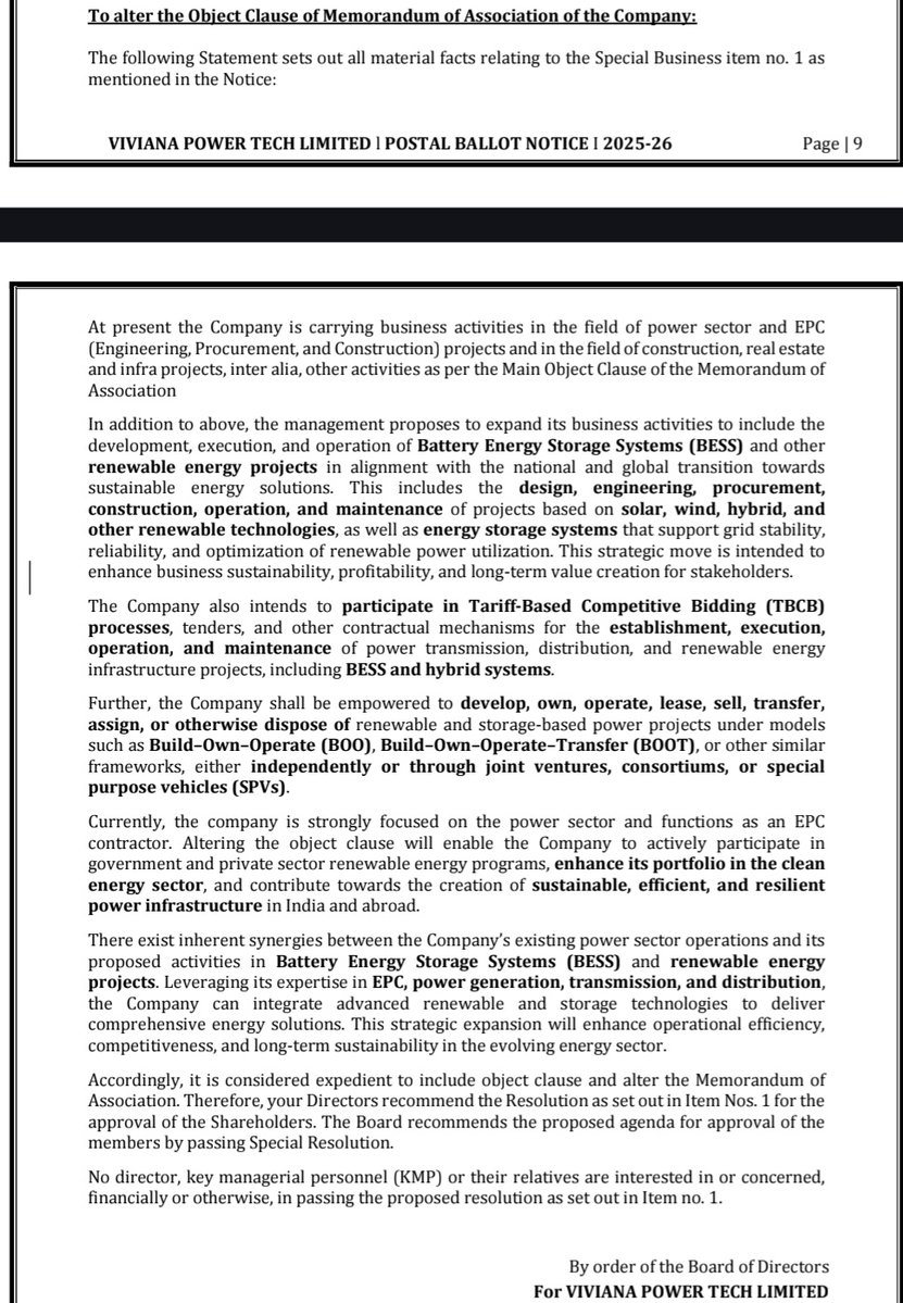 Viviana Power- Intends to participate in Tariff based competitive bidding for Power T&amp;D, Renewable Projects including BESS &amp; Hybrid Systems.

Transformers- Started contributing in Q2.

#VivianaPower #Invested