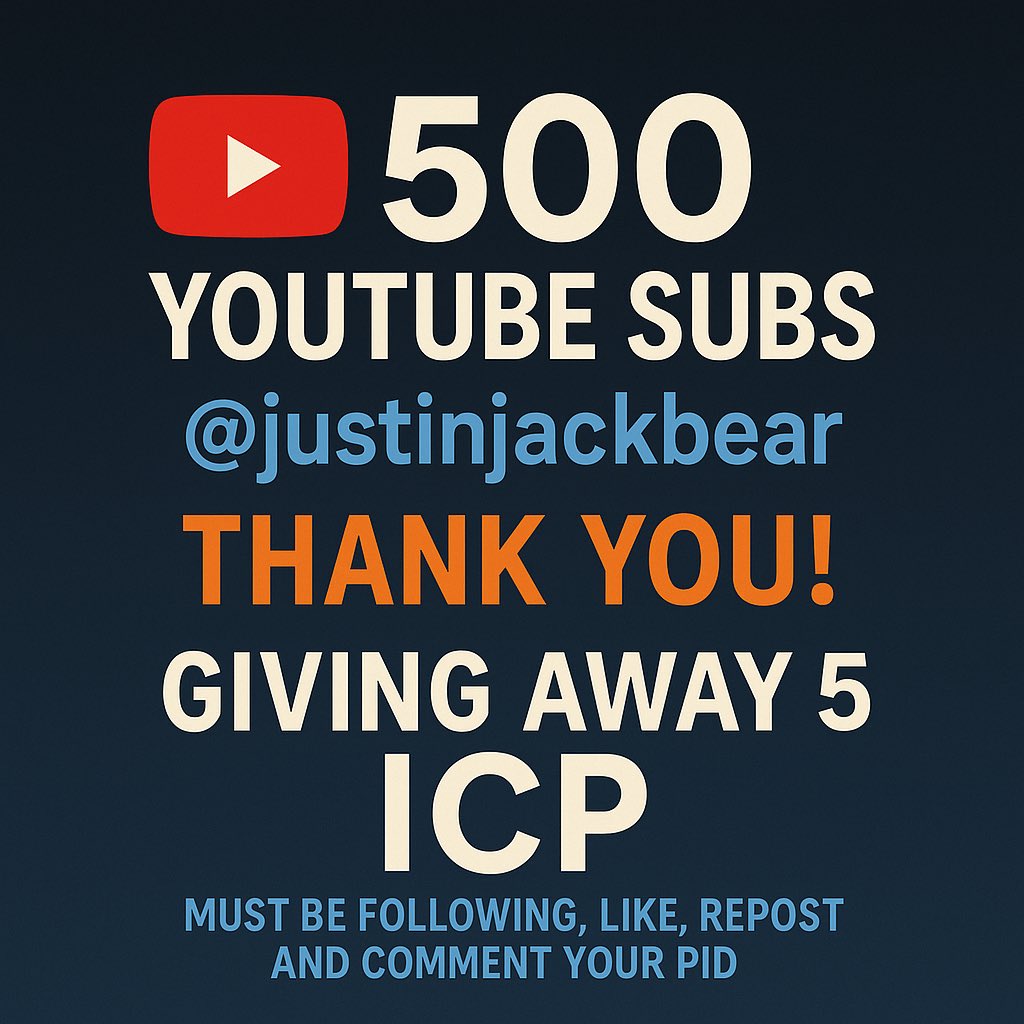 LFG🚀🚀🚀 giving away 10 $ICP at 1,000 Subs! Must be following, like, repost, and comment your PID. Will randomly select a winner in less than 24hrs.🙏🏼🙏🏼🙏🏼