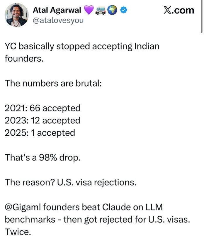 A_Singhularity's tweet photo. #WhyYC...
The YC I grew up admiring backed Zepto, Groww, Razorpay, Airbnb, companies I actually use,

Now every other batch looks like anime character names with “AI-powered something” in the description… and then they vanish.

Feels like the legendary incubator is lost https://t.co/fsHM59Y78M