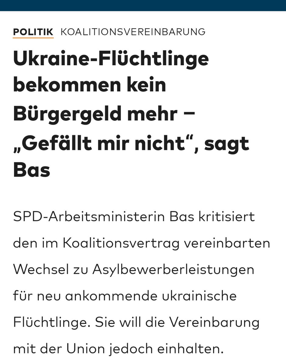 Dass ukrainische Flüchtlinge nicht mehr automatisch Bürgergeld bekommen, gefällt Arbeitsministerin Bärbel Bas nicht.
Den ukrainischen Flüchtlingen sicher auch nicht.
Vielen anderen, die morgens dafür zur Arbeit gehen und das alles bezahlen müssen gefällt das dagegen sehr. 😏
