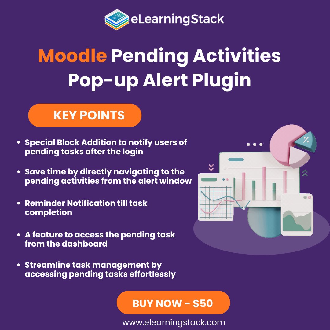 Elearningstack's tweet image. Never miss a deadline again! 🎯

Our Pending Activities Popup Alert Plugin for Moodle LMS keeps you instantly informed about upcoming and pending activities. ⏰📚

👉 Learn more: elearningstack.com/product/moodle…

#MoodlePlugin #LMS #eLearningStack #LearningManagementSystem #EdTech
