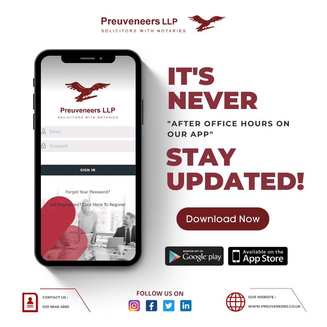 "Experience the future of legal services with Preuveneers LLP! 📱 Our smart and modern firm offers an app where you can access all your case information anytime, anywhere. #LegalTech #SmartSolutions"
preuveneers.co.uk