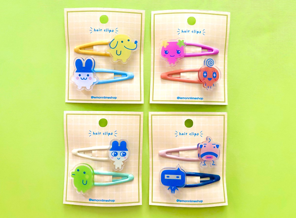 tamagotchi hairclips are BACK!!! 💚💛