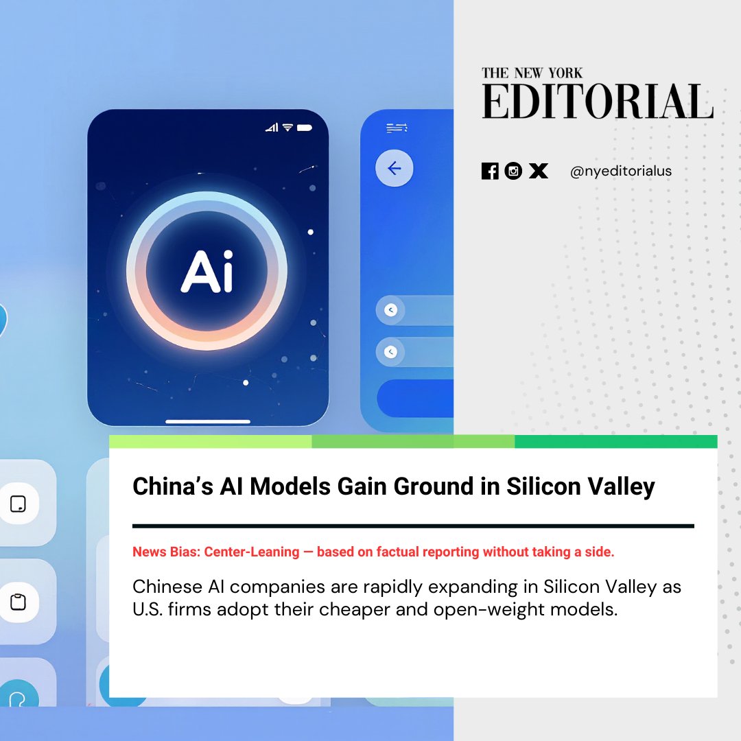 nyeditorialus's tweet image. Chinese AI models are making quiet but significant gains in Silicon Valley, with U.S. companies choosing them for lower cost and faster performance. 

#ChinaAI #SiliconValley #TechCompetition
Read more at thenewyorkeditorial.com