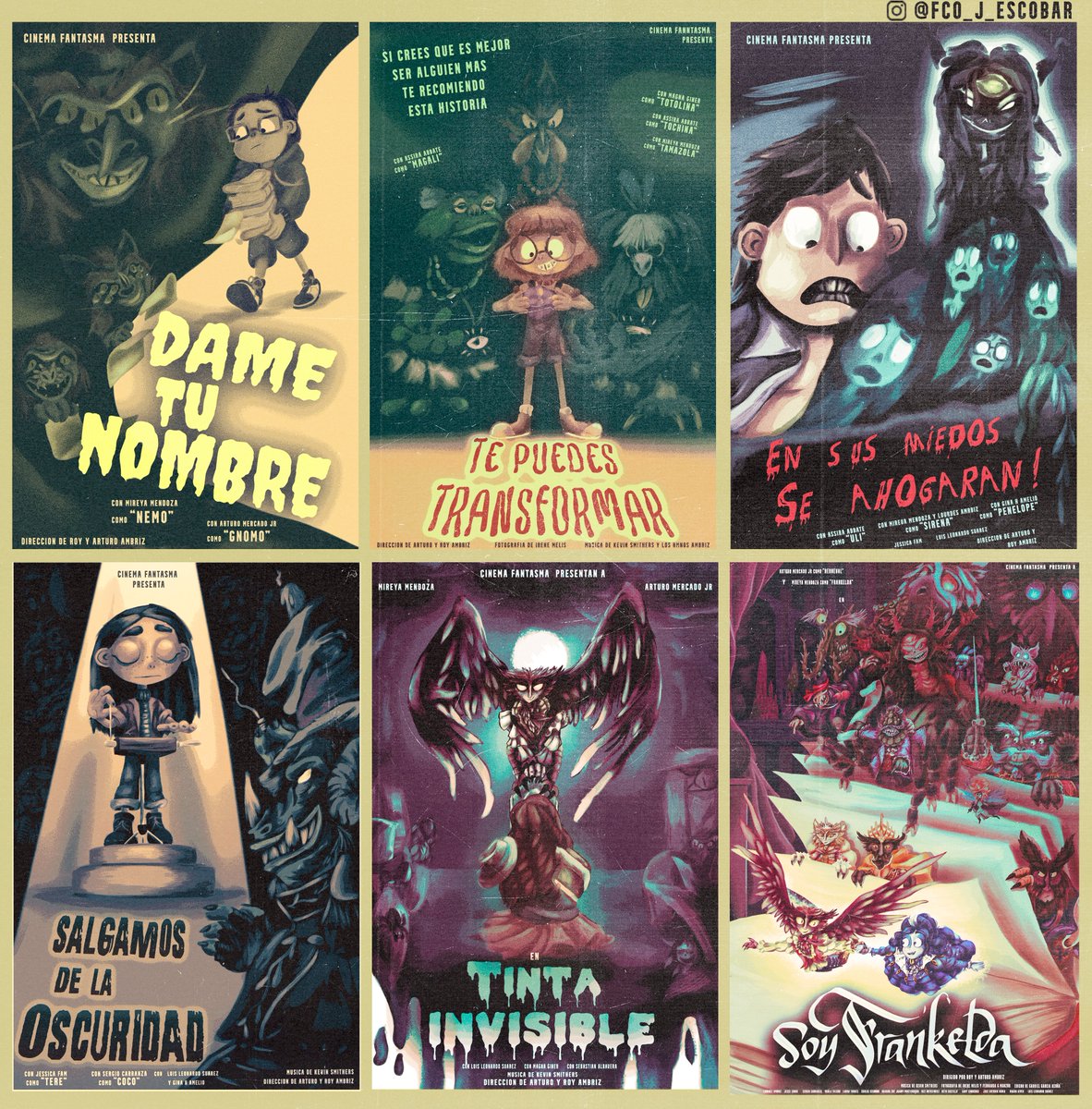 Tu alma es tinta !!

por fin la colección completa de los posters de la serie y la película.

espero que cinema fantasma siga sacando historias tan hermosas 💙💙

#frankelda #cinemafantasma #SoyFrankelda #fanart #posters