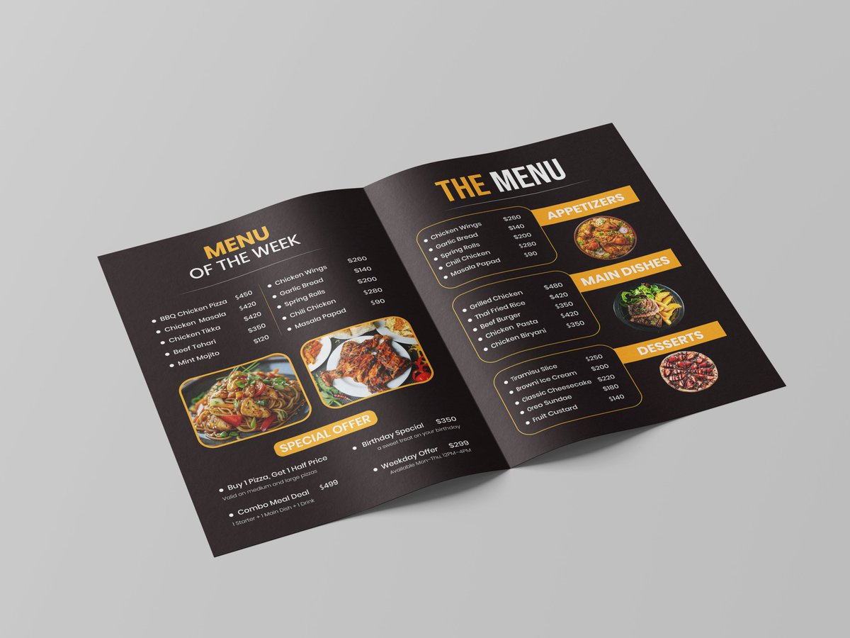 Vectsultan's tweet image. Presenting Restaurant Food Menu Design
Need any design like this, dm me today
Want to see more design for inspiration follow me today
#foodmenu #menucard #menudesign #restaurantmenudesign #FoodBrochure #bifoldbrochure #italy #businessgrowth #restaurantowners #CafeOwner #foodlover