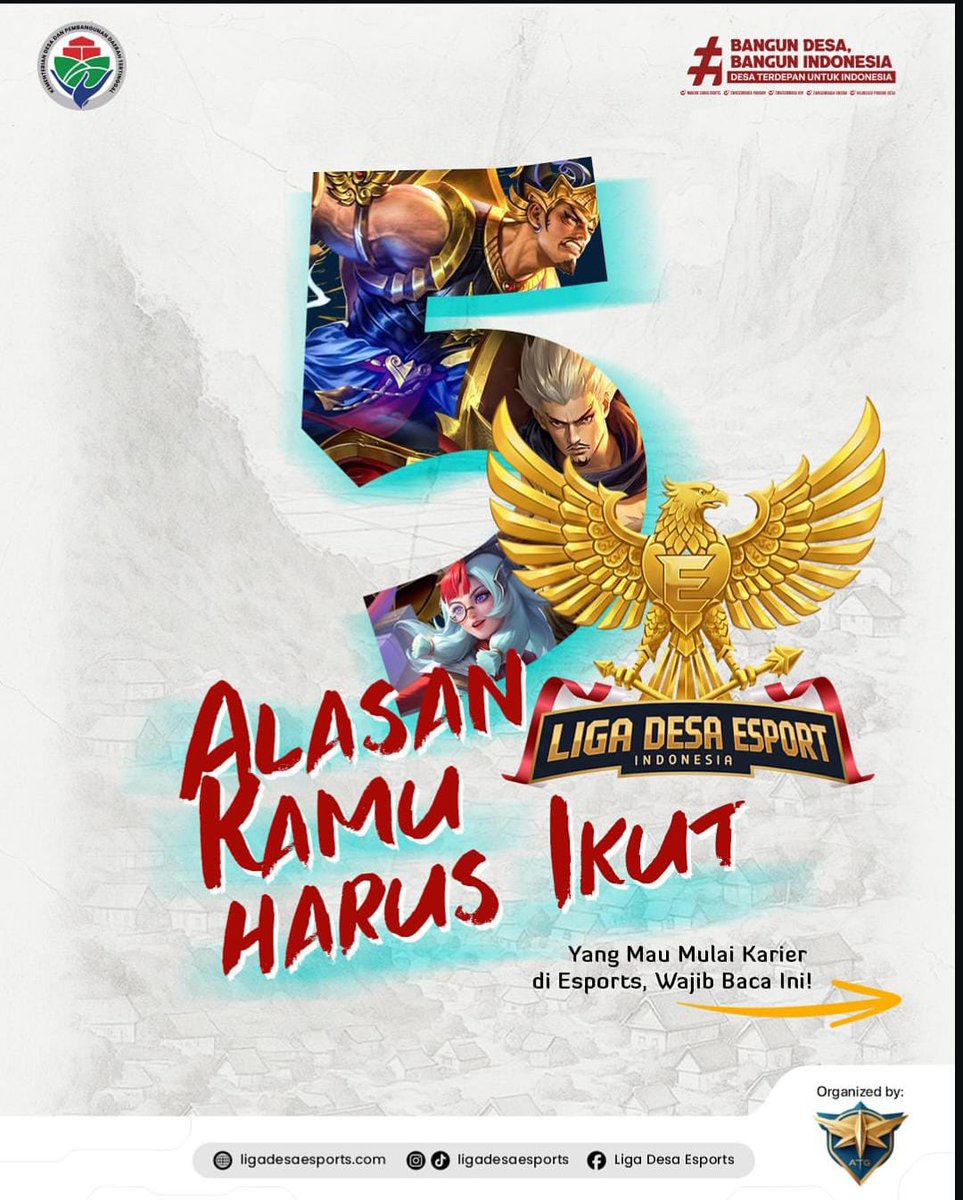 Intanyu50109012's tweet photo. Tunjukin kemampuan terbaikmu di ajang paling seru antar desa se-Indonesia! Di Liga Desa Esport 2026
#LigaDesaEsports2026 
#LigaDesaEsports 
#tournamentmobilelegends
#TPPProvBanten
#TPPKabLebak

@prabowo
@YandriSusanto27
@ArizaPatria https://t.co/IUMQD65Vjf