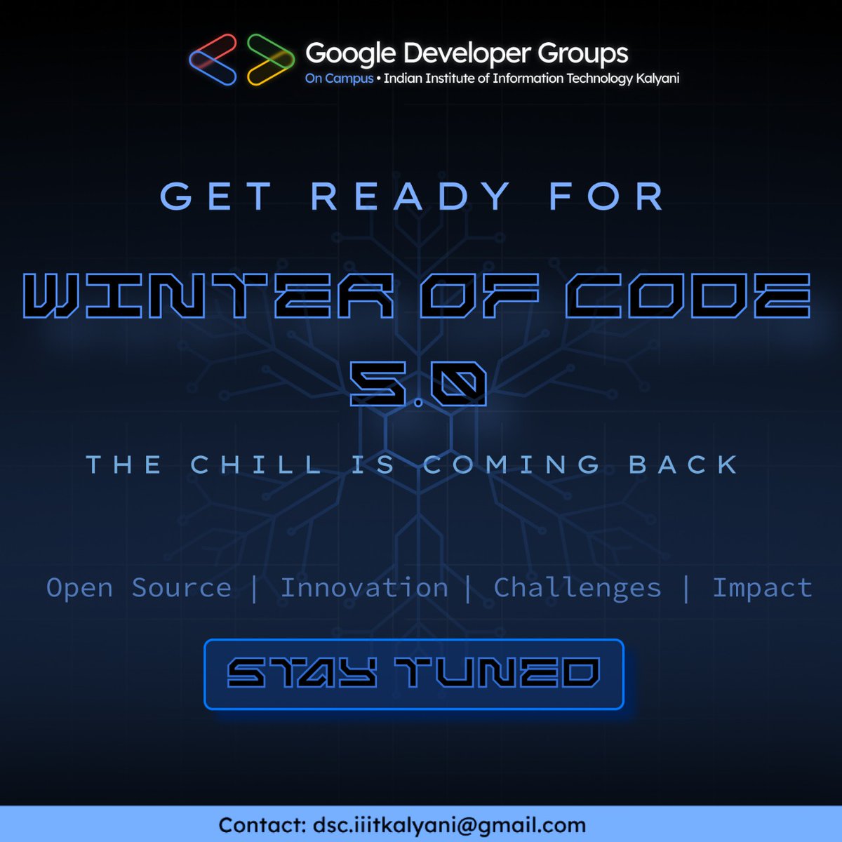 gdsciiitkalyani's tweet image. ❄️ Winter is Coming! 

Get ready to code, collaborate &amp;amp; contribute this winter!

Inspired by Google Summer of Code (GSoC), #WinterOfCode 5.0 connects students, mentors &amp;amp; orgs to build real-world open-source projects &amp;amp; grow together.

📅 Applications open soon!

#WOC5 #OpenSource