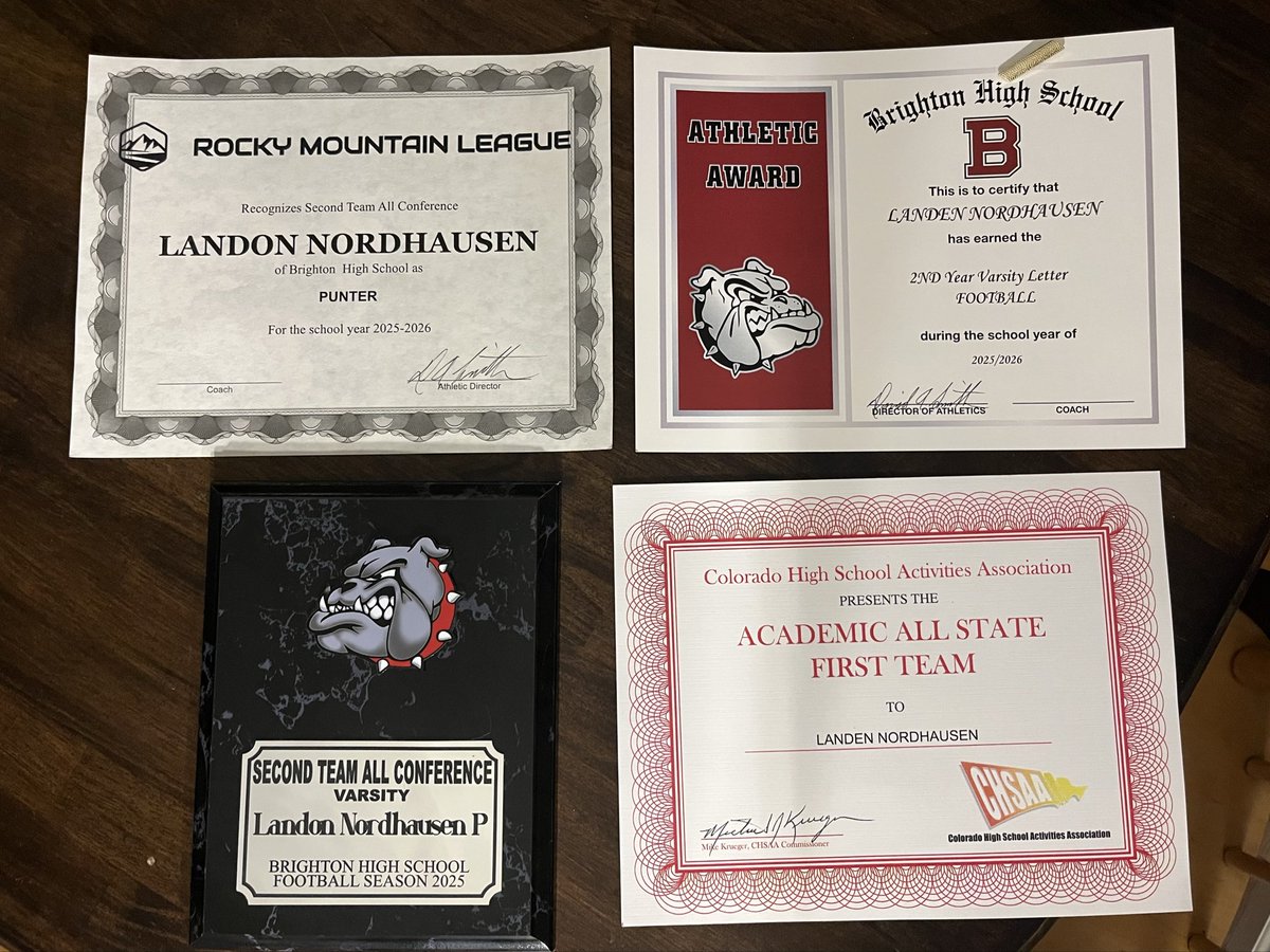 LNordhausen2027's tweet photo. 2nd letter, Academic All State First Team with a 4.2 GPA, and Second Team All Conference Punter. Had I not got injured I probably would’ve got First team but still blessed to get second team. #punter #AGTG https://t.co/j8bOynPAlZ