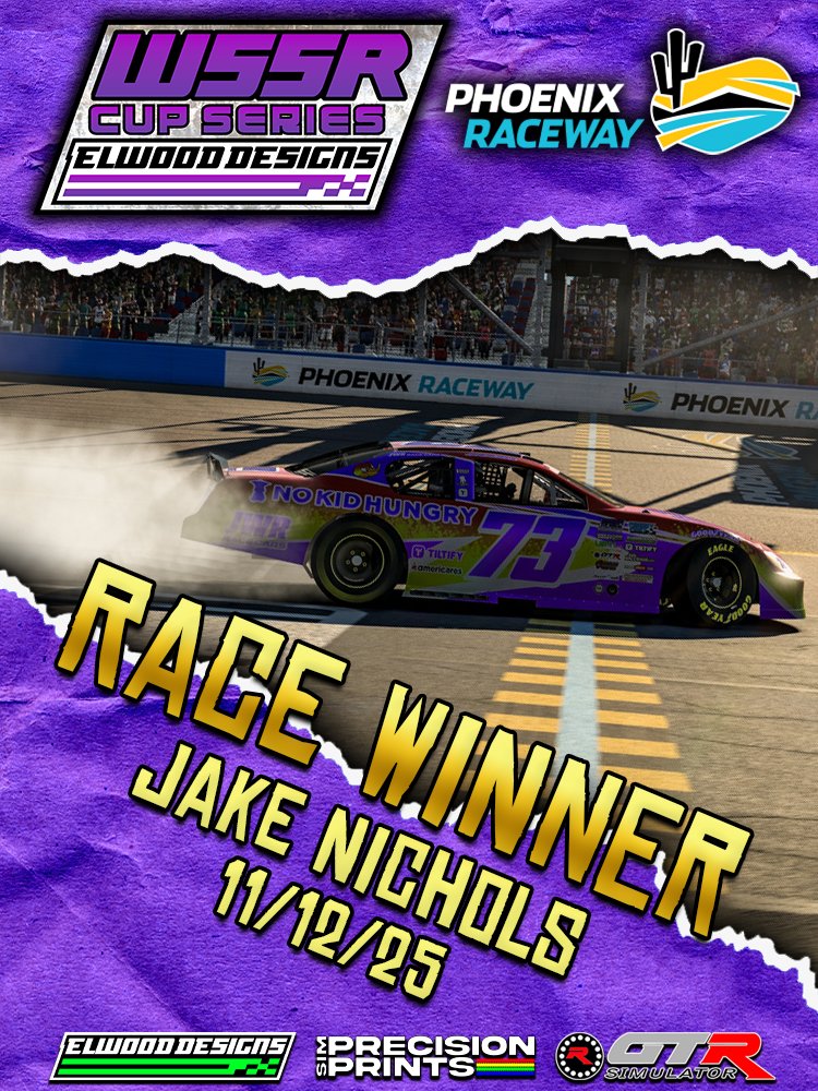 WSSRCup's tweet image. BACK-TO-BACK IN THE DESERT. 🌵🏁

Jake Nichols makes it two in a row at the Phoenix Raceway! After taking the lead late, he never looked back — cruising to another win in the World Series of Sim Racing.

#iRacing | #WSSR | @ElwoodDesigns