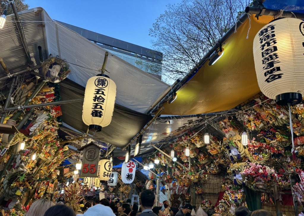 今日もお仕事ですが昨日はお休みで夫と毎年恒例の花園神社大酉祭、酉の市に行ってきました。
今年も賑わっていました。

去年よりちょっぴりランクアップの熊手買いました。
酉の市行きはじめてから、心なしか家計が潤ってる気がします。
気持ちの問題かな😆