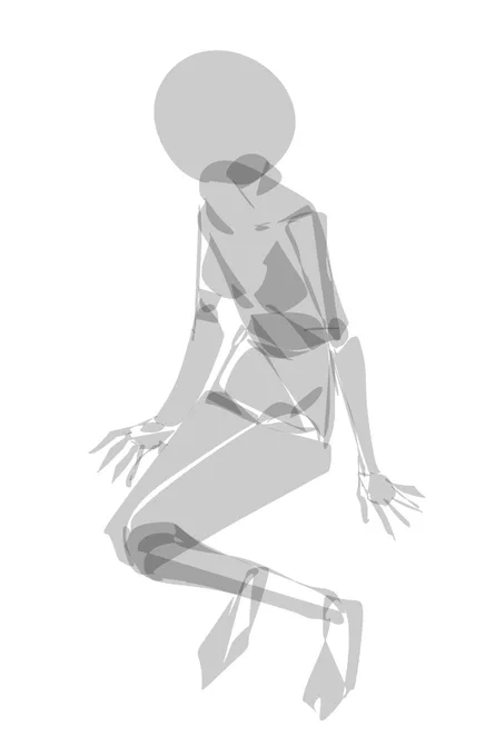 投げ縄塗りでアタリとるやつ、肩と首周辺とか膝足の圧縮とか情報が複雑になるとこは描きやすいなってなりました、アタリから線まで10分でさらっと描けるのは楽