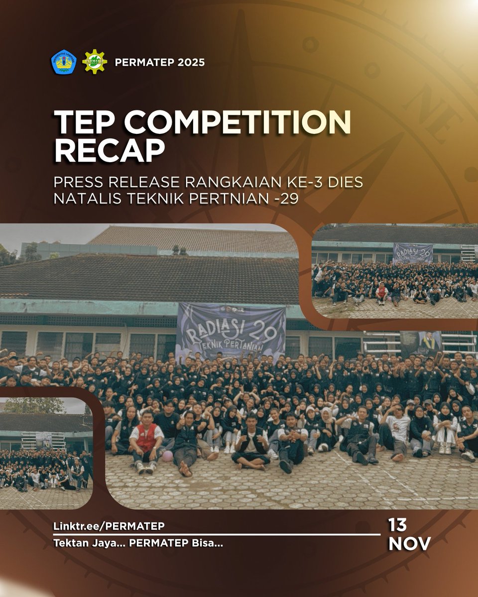 PERMATEPUNILA's tweet photo. [ REMINDER ]
•
•
Hallo Teppers! 
Gimana nih keseruan dari rangkaian ke-2 Dies Natalis Teknik Pertanian ke-29
•
Instagram: @permatepunila
X: PERMATEPUNILA
Tiktok: permatep
Youtube: PERMATEP unila
Whatsapp: PERMATEP
•
#Tektanjaya
#PERMATEPbisa
#PERMATEP2025 https://t.co/vBUcewuLVg